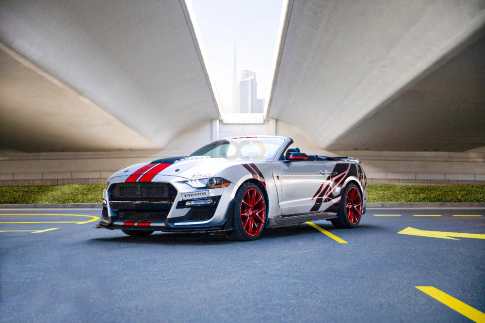 Silver Ford Mustang EcoBoost Convertible V4 2019 for rent in Dubai 1